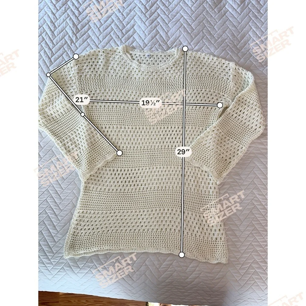 Cream Crochet Open Knit Sweater Tunic | Coastal Boho Beach Coverup Size M